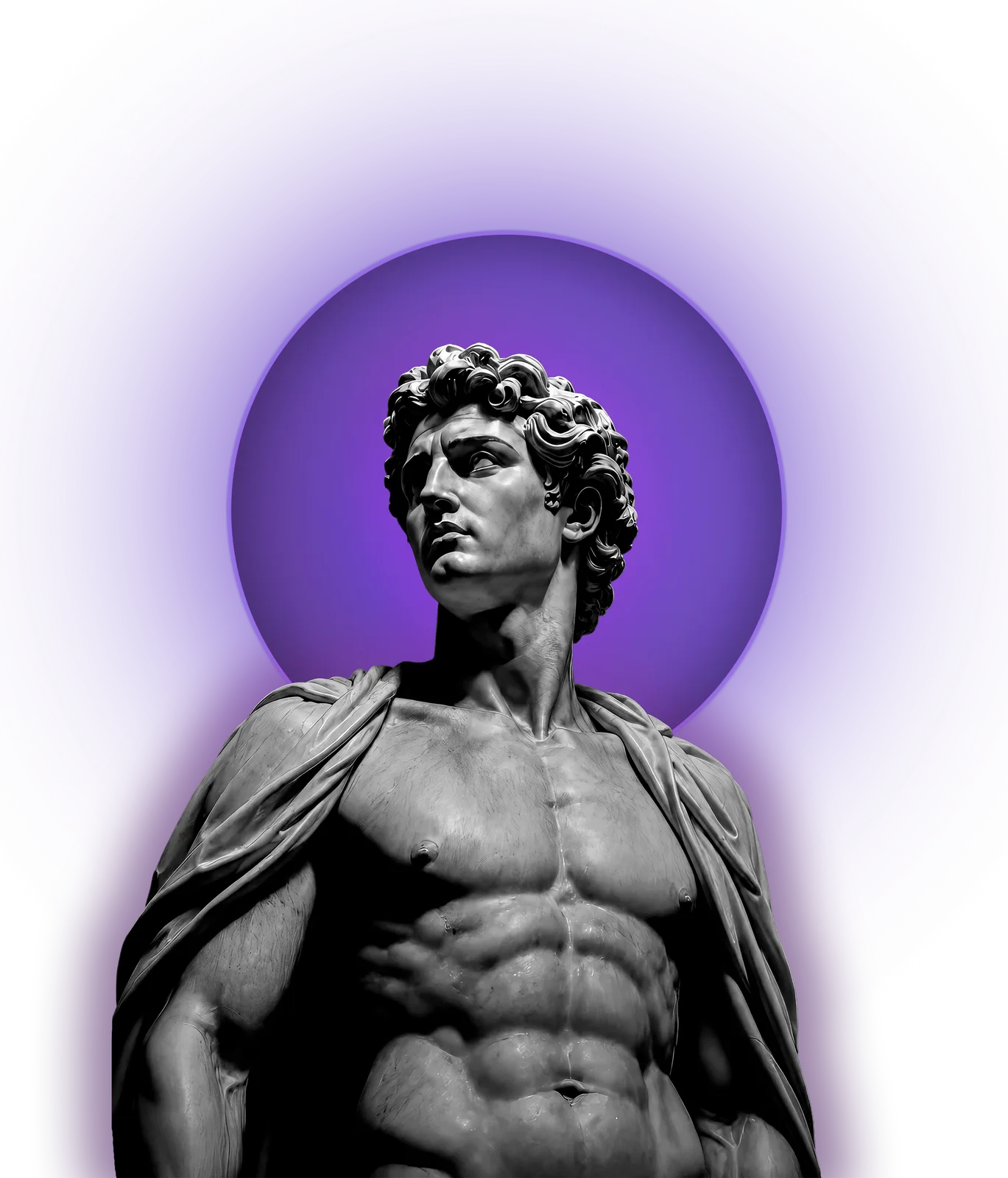 Estatua classica em destaque na biblioteca visual